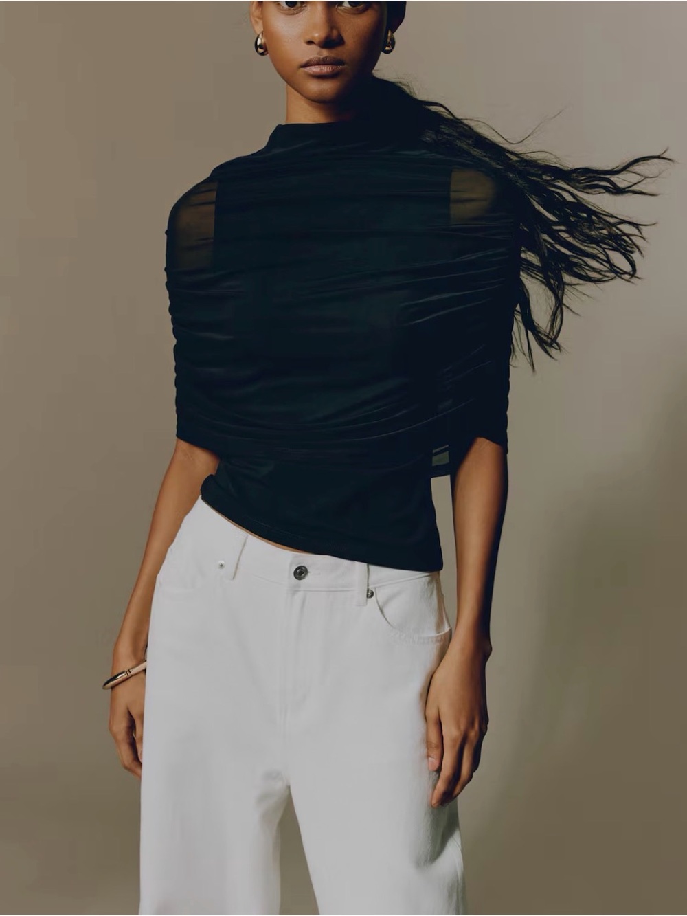 CAPE-DETAIL JERSEY TOP